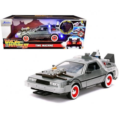 Réplique Retour Vers le Futur 3 - DeLorean Time Machine Hollywood Rides 1/24 métal